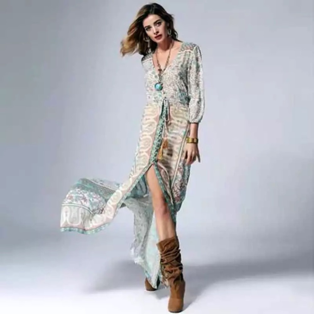 SOLD OUT Bohemian Floral Paisley Button Maxi Dress - Picture 2 of 4